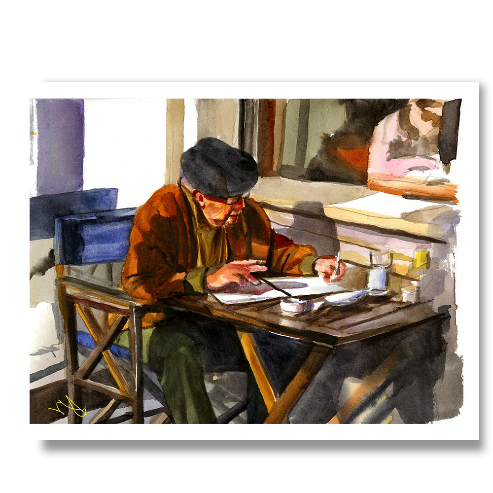 'Old Man at Café' Print