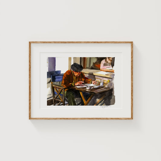 'Old Man at Café' Print